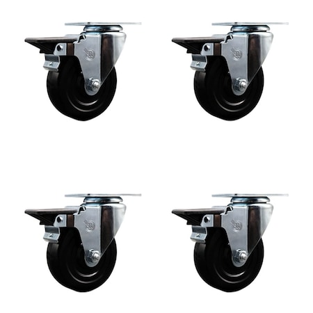 Service Caster 4'' Hard Rubber Wheel Swivel Top Plate Caster Set Posi Brake, 4PK SCC-20S414-HRS-PLB-4